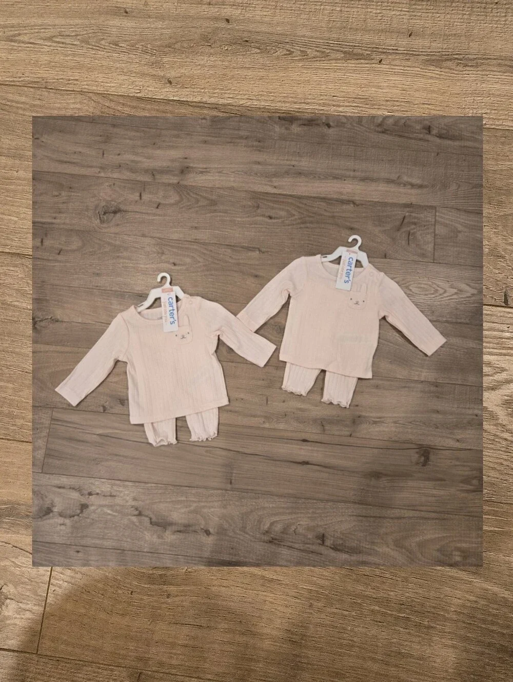 NWT Carter's Baby Pink Ribbed 2-Piece Bunny Pocket Outfit Set NB 2 sets TWIN SET